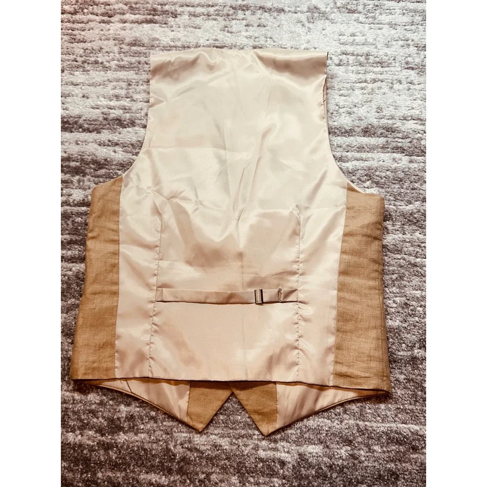 Dobell 3-Piece Suit Mens 40R Tan 100% Linen Blazer Vest Trousers Sets $544